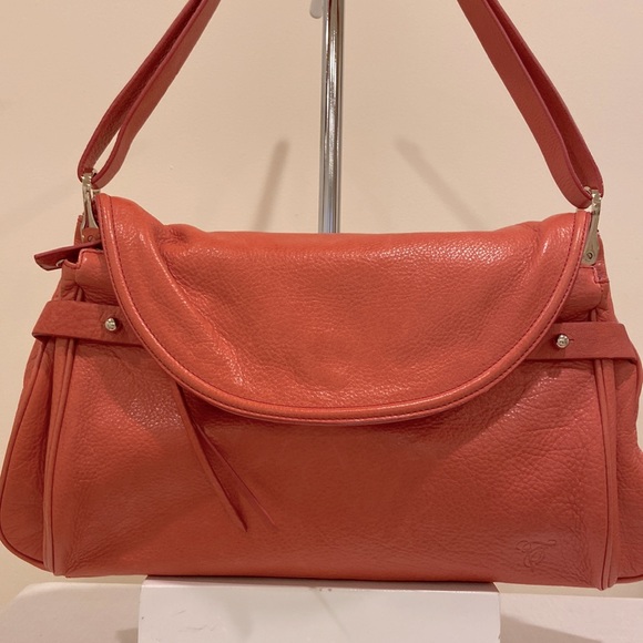 Tre Vero Leather Satchel, Papaya Orange - Picture 2 of 15